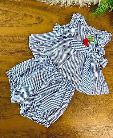 Conjunto Romper Flora Xadrez Rosa - TRÉSS KIDS