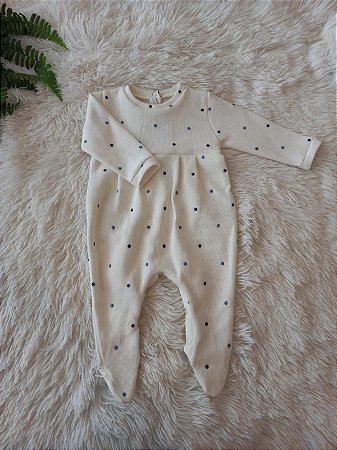 Macacão Masc Pietro Off White c/ Poá Azul- Kidstar