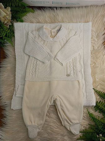 Saída Maternidade Masc Tricot Baby Plush Off White P - Beth Bebê