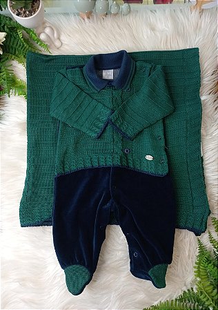 Saída Maternidade Masc Tricot Maurício Plush Verde P - Beth Bebê