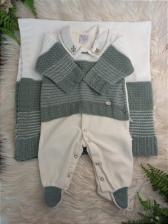 Saída Maternidade Masc Tricot Augusto Plush Verde - Beth Bebê