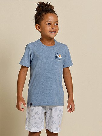 Conjunto Masc Camiseta Azul e Bermuda em Sarja Good Things - Banana Danger