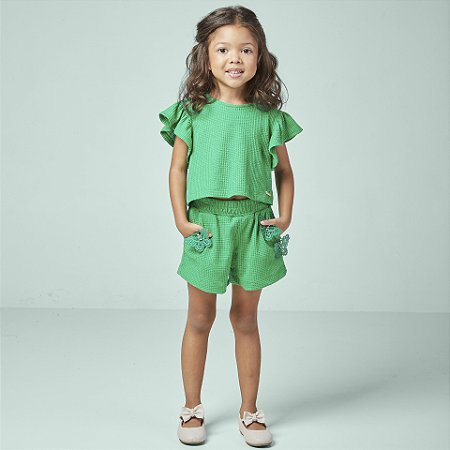 Conjunto Fem Infantil Blusa e Short Verde - Luluzinha