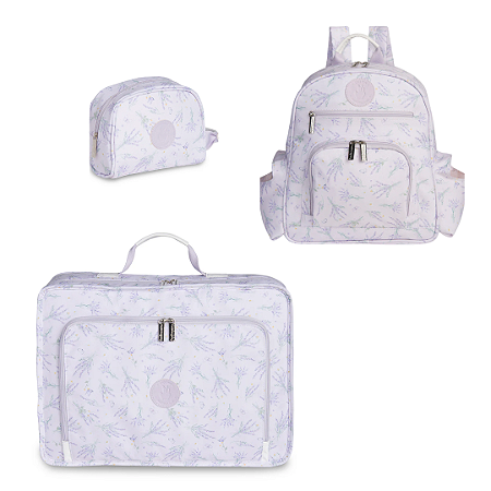 Kit Mala Vintage + Necesseire + Mochila Maternidade Noah Floral Lavandas - Masterbag Baby