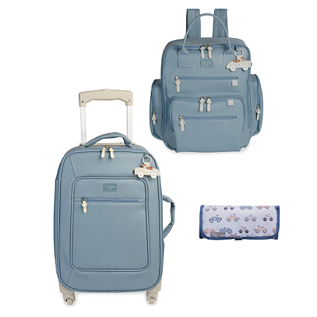 Kit Mala de Rodinha + Mochila Urban Carrinhos Azul - Masterbag Baby