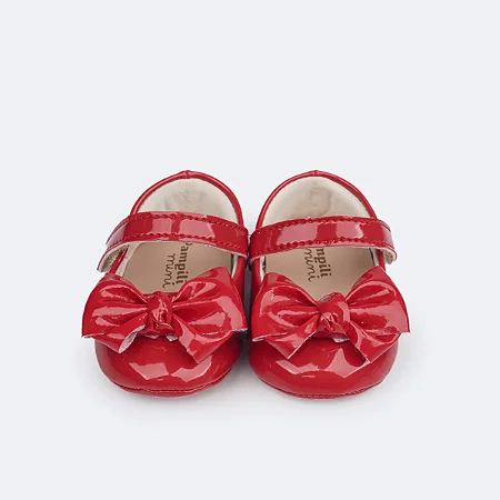 Sapatilha de Bebê Pampili Nina Laço Duplo Verniz Vermelho Peper- Pampili