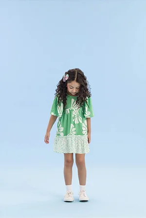 Vestido Verde Estampado Com Babado - Malagah