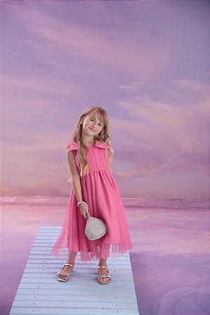 Vestido Rosa de Festa com Laço nos Ombros - Málagah