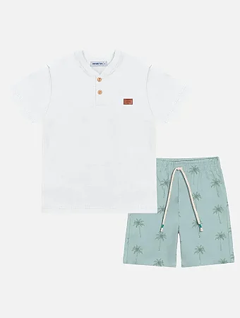 Conjunto Masc Camiseta Branca e Bermuda Verde - Divertto