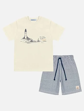 Conjunto Masc Camiseta Off White Fato e Bermuda Listrada - Divertto