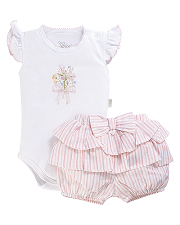 Conjunto Fem Body MC e Short Maquinetado C/ Laço e Babado - Anjos Baby