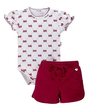Conjunto Fem Body Manga Bufante e Short Vermelho P - Anjos baby