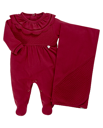 Saída Maternidade Fem Vermelho com Gola - Anjos Baby