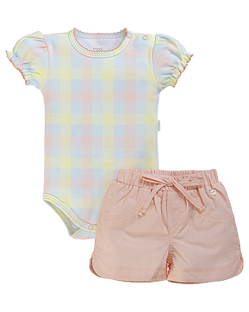 Conjunto Fem Body Colorido e Short P - Anjos Baby