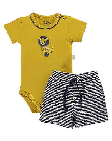 Conjunto Masc Body Mostarda c/ Short Listrado P - Anjos Baby