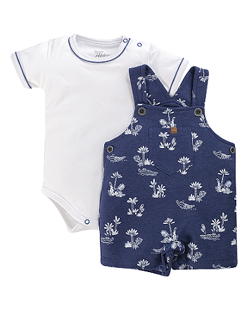 Jardineira Masc Azul Marinho c/ Body Branco P - Anjos Baby