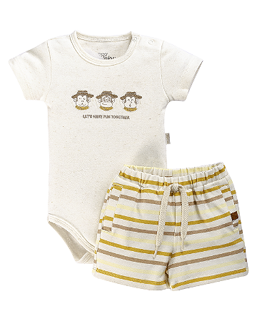 Conjunto Masc Body Monkey e Bermuda Listrada P - Anjos Baby
