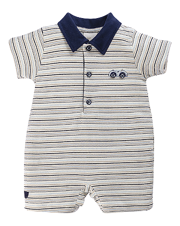Macacão Curto Masc Listrado c/ Gola Azul P- Anjos Baby