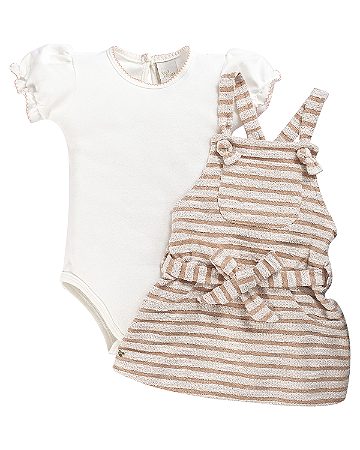Jardineira com Body Rosa Queimado M - Anjos Baby