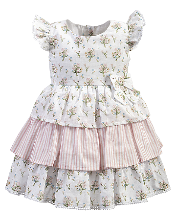 Vestido Fem Florido com Babados e Laço G - Anjos Baby