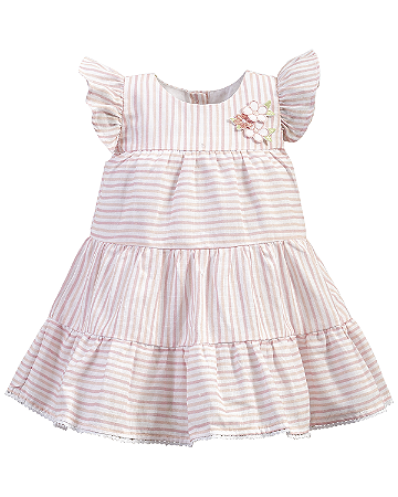 Vestido Maquinetado Listrado Rosa - Anjos Baby