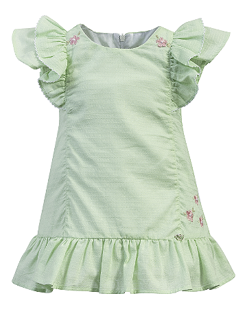 Vestido com Babados e Flores Verde Menta - Anjos Baby