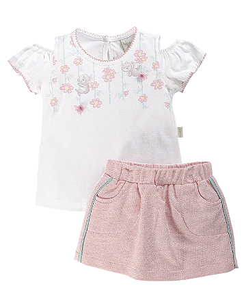 Conjunto Fem Blusa c/ Corte nas Mangas e Short Rosa Preguicinha M - Anjos Baby