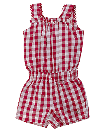 Macaquinho Fem Vermelho e Branco Xadrez M - Anjos Baby