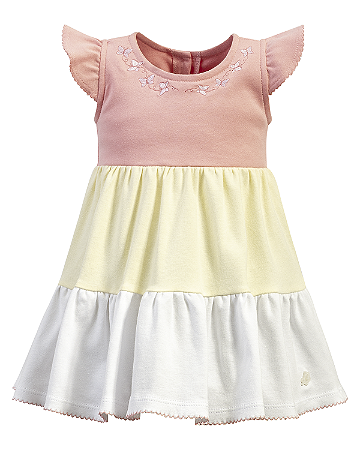 Vestido Tricolor c/ Bordado Borboletas - Anjos Baby