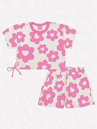 Conjunto Infantil Blusa E Short Floral Rosa Mundo -Cinti