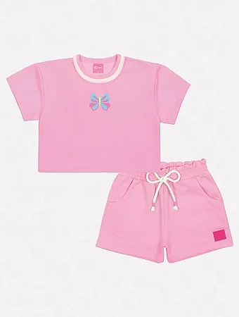 Conjunto Infantil Fem Monocromático Borboleta Rosa Mundo- Cinti