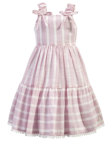 Vestido Fem Rosa com Listras e Laços - Anjos Baby