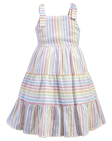 Vestido Maquinetado  Listras Coloridas 01-Anjos Baby
