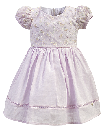 Vestido Festa Rosa com Bordado Flores 01- Anjos Baby