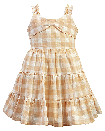 Vestido Maquinetado Xadrez Laranja e Branco c/ Laço - Anjos Baby
