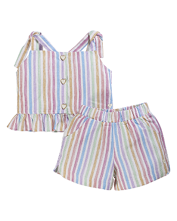 Conjunto Fem Blusa Listrada de Alcinha e Botões e Short 01 - Anjos Baby