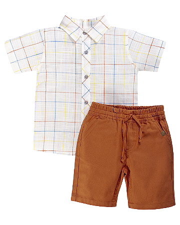 Conjunto Masc Camisa c/ Botões com Bermuda Telha 02- Anjos Baby
