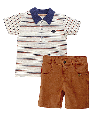 Conjunto Masc Camiseta C/ Listras e Bermuda Laranja 02 - Anjos Baby