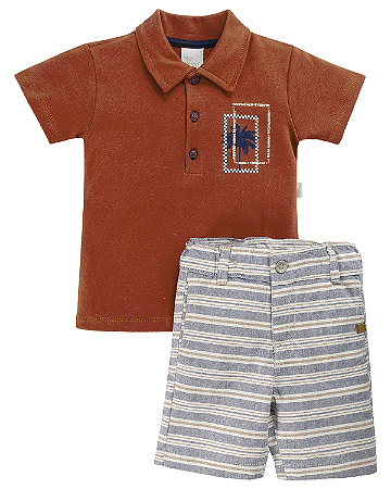 Conjunto Masc Camiseta Gola Polo e Bermuda Listras 01 - Anjos Baby
