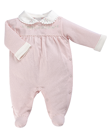Macacão Fem Malha Maquinetada Rosa c/ Bordados P- Anjos Baby