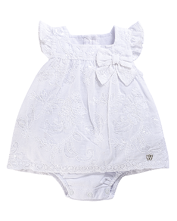 Body Vestido Branco Bordado P - Anjos Baby