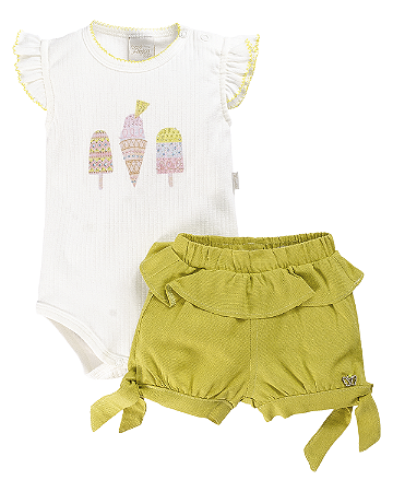 Conjunto Fem Body Sorvete e Short Verde P - Anjos Baby