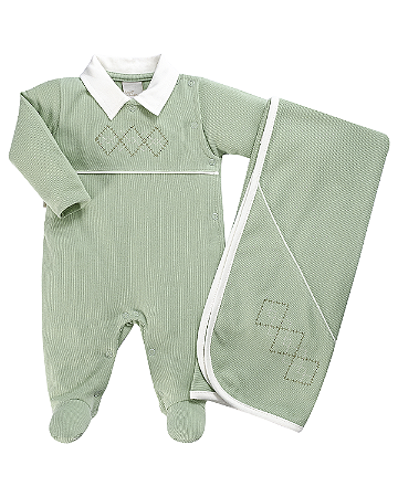 Saída Maternidade Masc Malha Tricot Verde RN - Anjos Baby