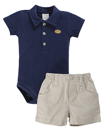 Conjunto Masc Body Azul Marinho e Short Bege P - Anjos Baby