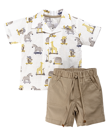 Conjunto Masc Camisa Zoo MC e Bermuda Sarja - Anjos Baby