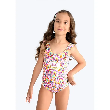 Maio Infantil Babado Ombros UV50+ Estampa Arco Iris - Marujos e Sereias