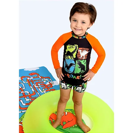 Conjunto Masc Blusa ML Proteção UV e Sunga Dinossauros - Marujos e Sereias