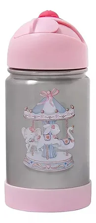 Garrafa Térmica Flip com Alça de Silicone Carrossel Rosa 350ml- Bup Baby