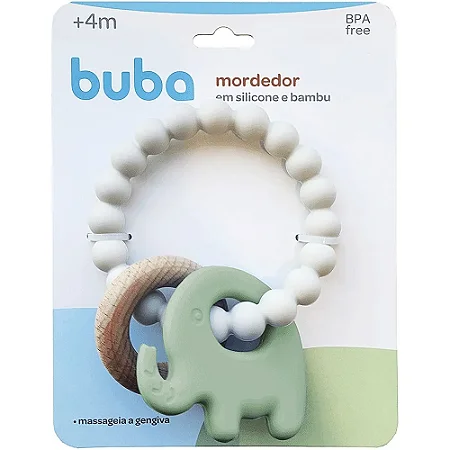 Mordedor em Silicone e Bambu Elefante Verde - Buba