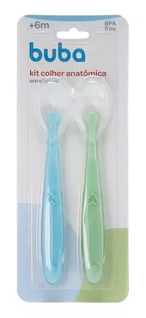 Kit Colher Silicone Baby 2 Peças Azul/Verde- Buba